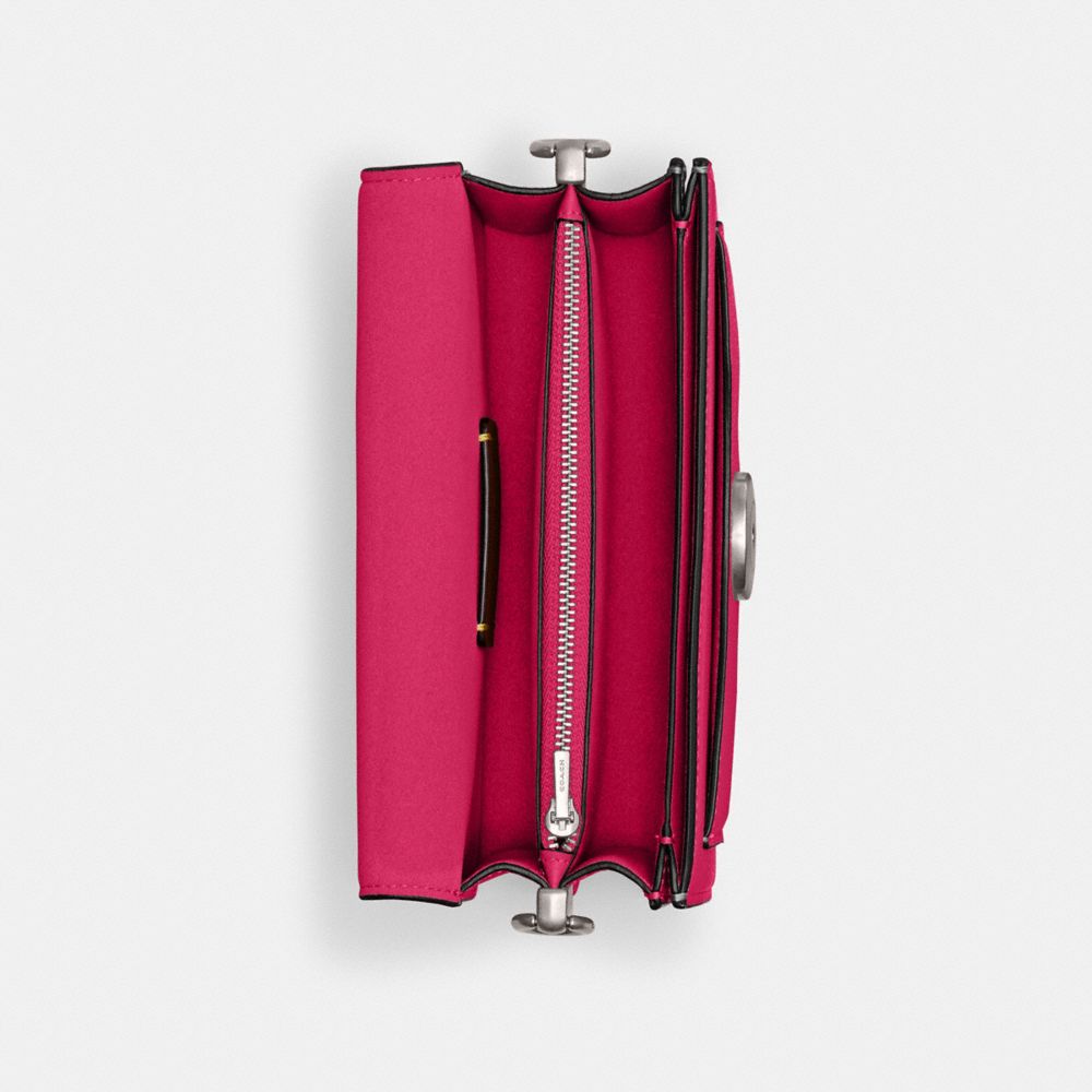 COACH®,Tabby Shoulder Bag 20,Calfskin Leather,Leather,Crossbody,Embossed,Logo,Metal,Casual,Fuchsia,Inside View,Top View