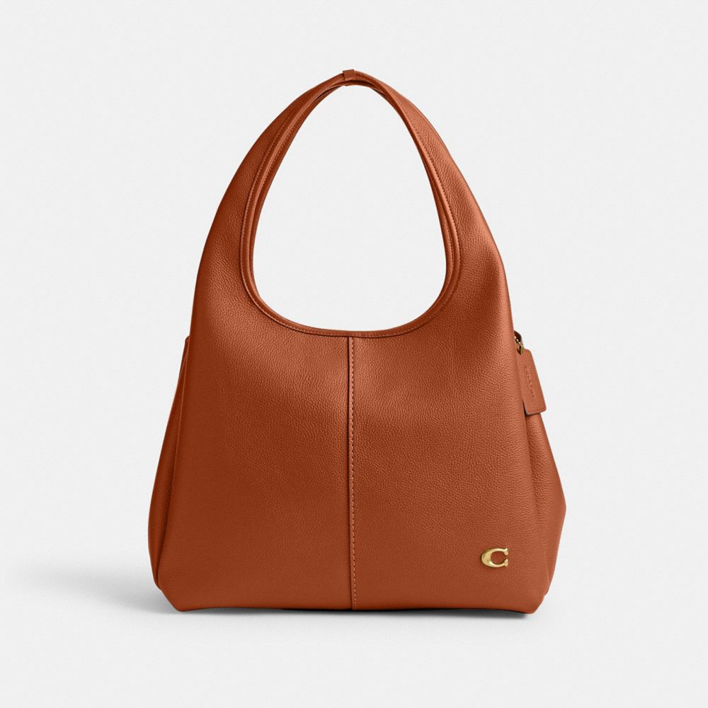COACH®,LANA SHOULDER BAG,Refined Pebble Leather,Large,Brass/Burnished Amber,Front View