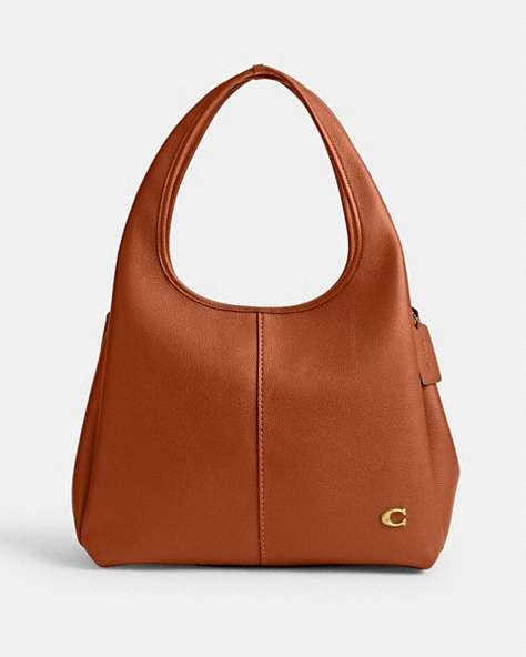 COACH®,LANA SHOULDER BAG,Polished Pebble Leather,Large,Brass/Burnished Amber,Front View