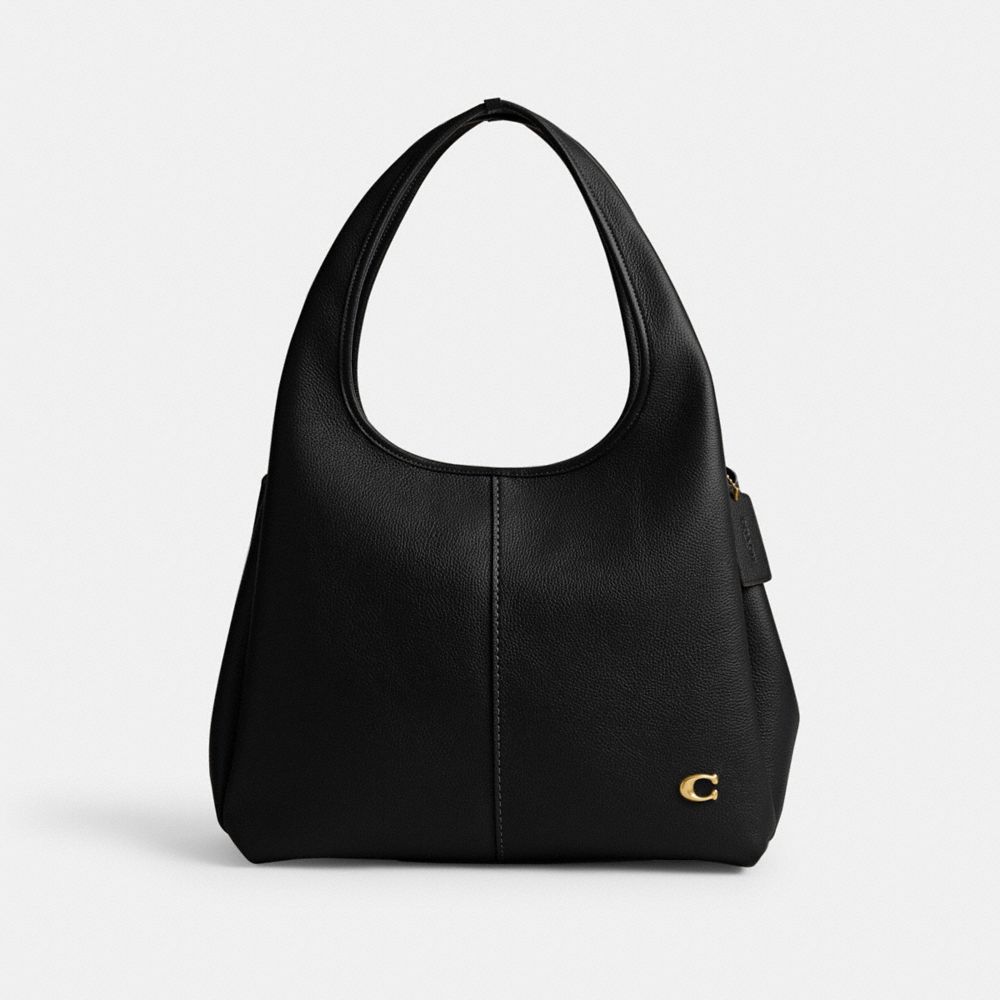 COACH®,Lana Shoulder Bag,Leather,Shoulder Bag,Logo,Metal,Embossed,Casual,Black,Front View