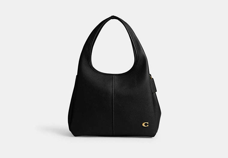 COACH®,LANA SHOULDER BAG,Polished Pebble Leather,Large,Brass/Black,Front View