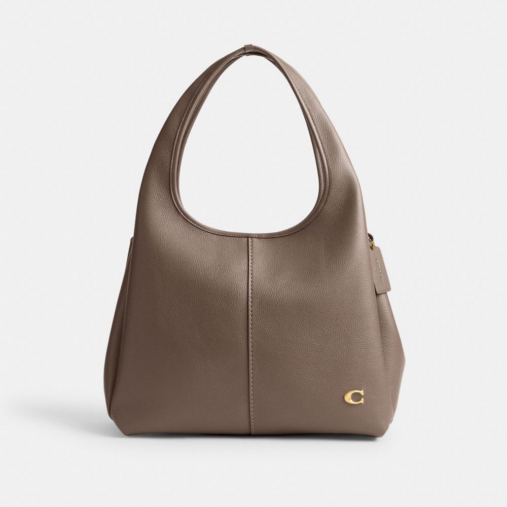 COACH®,Lana Shoulder Bag,Leather,Shoulder Bag,Logo,Metal,Embossed,Casual,Brown,Front View