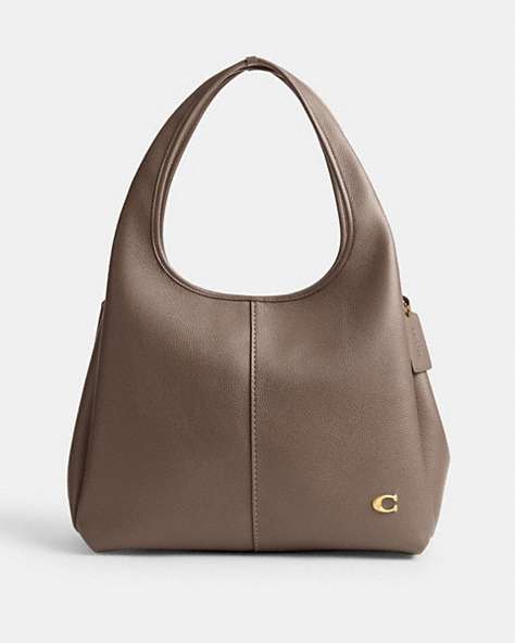 COACH®,LANA SHOULDER BAG,Refined Pebble Leather,Large,Brass/Dark Stone,Front View
