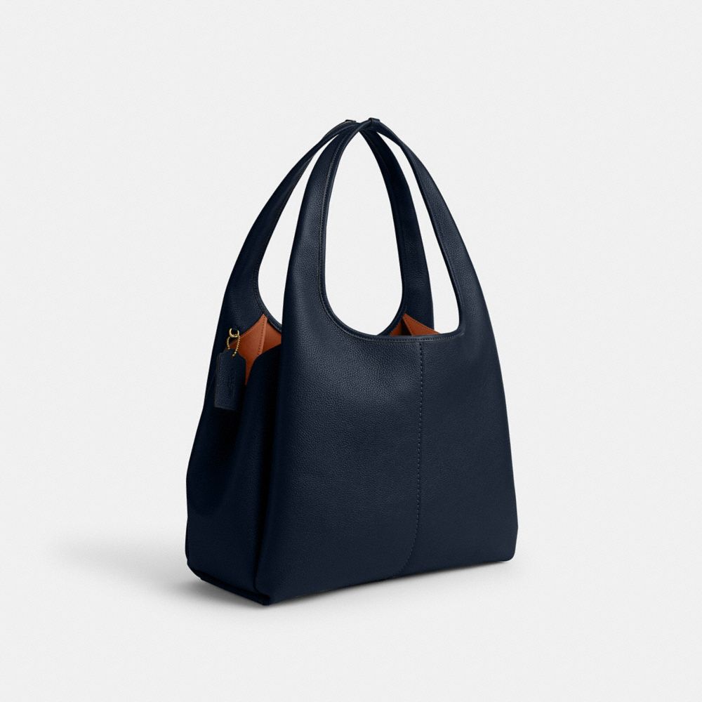 COACH®,Lana Shoulder Bag,Leather,Shoulder Bag,Metal,Logo,Casual,Navy,Angle View