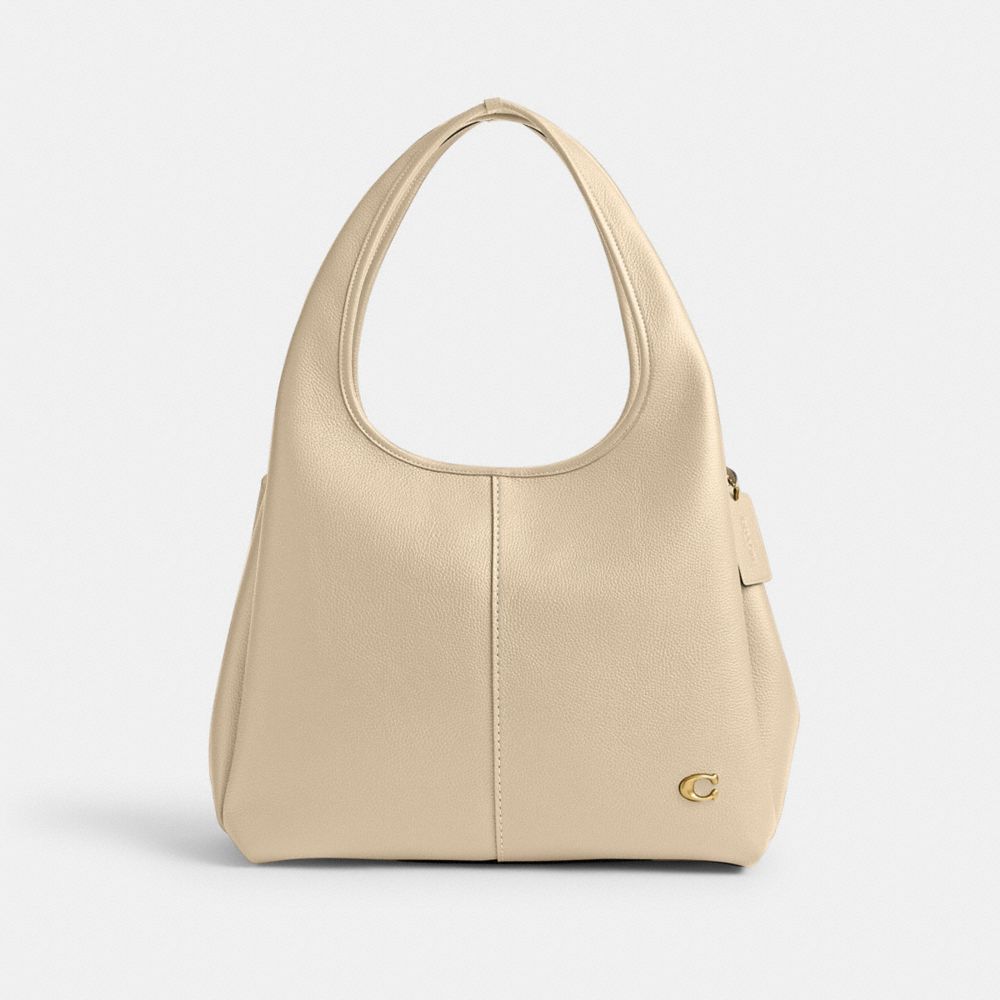 COACH®,LANA SHOULDER BAG,Refined Pebble Leather,Large,Brass/Ivory,Front View