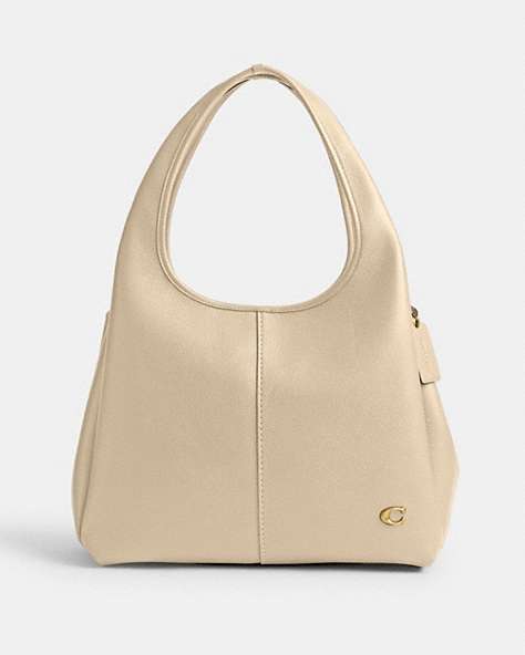COACH®,LANA SHOULDER BAG,Polished Pebble Leather,Large,Brass/Ivory,Front View