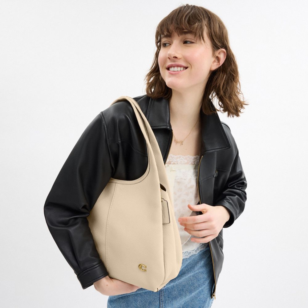 COACH®,Lana Shoulder Bag,Leather,Shoulder Bag,Metal,Logo,Casual,Beige