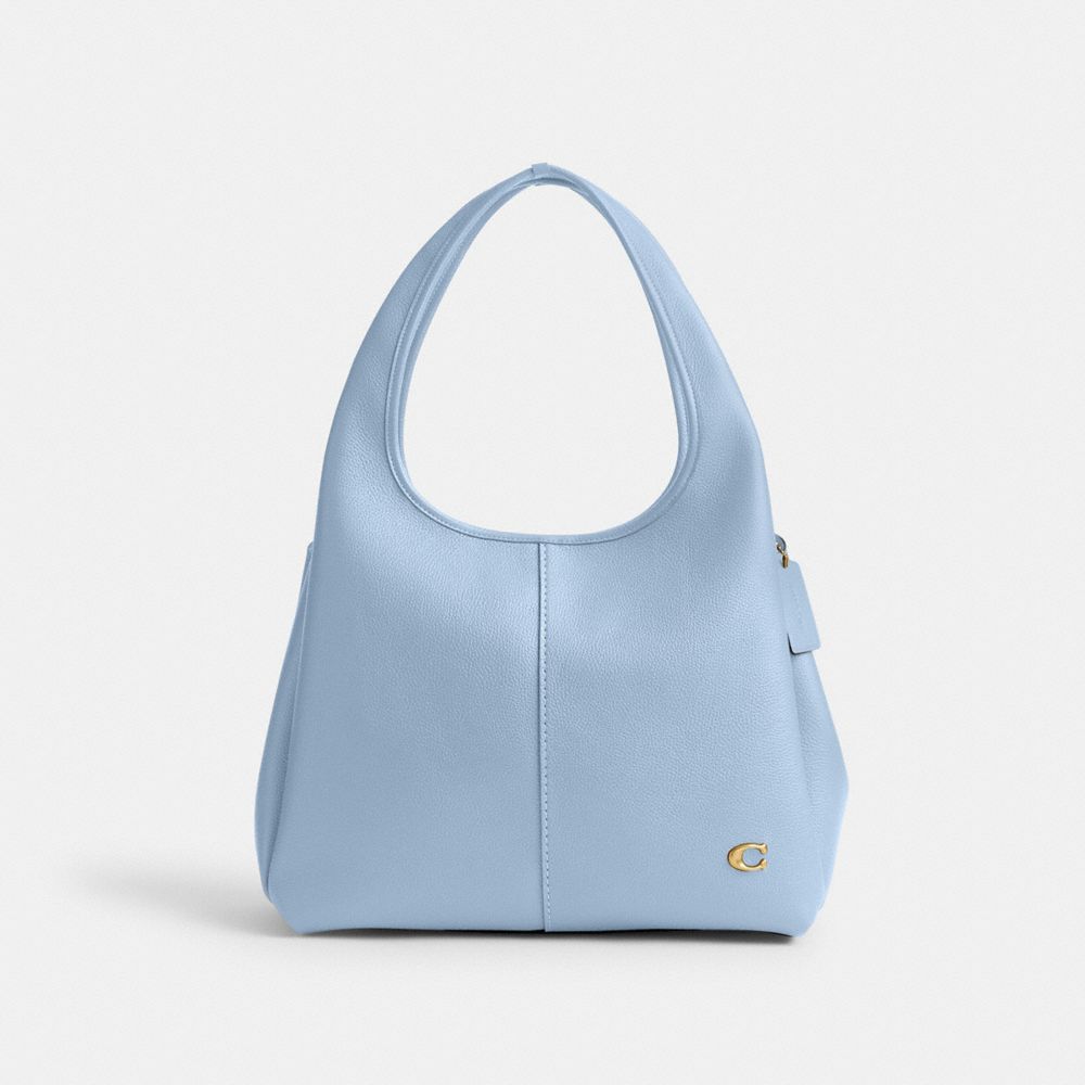 COACH®,Lana Shoulder Bag,Leather,Shoulder Bag,Logo,Metal,Embossed,Casual,Blue,Front View