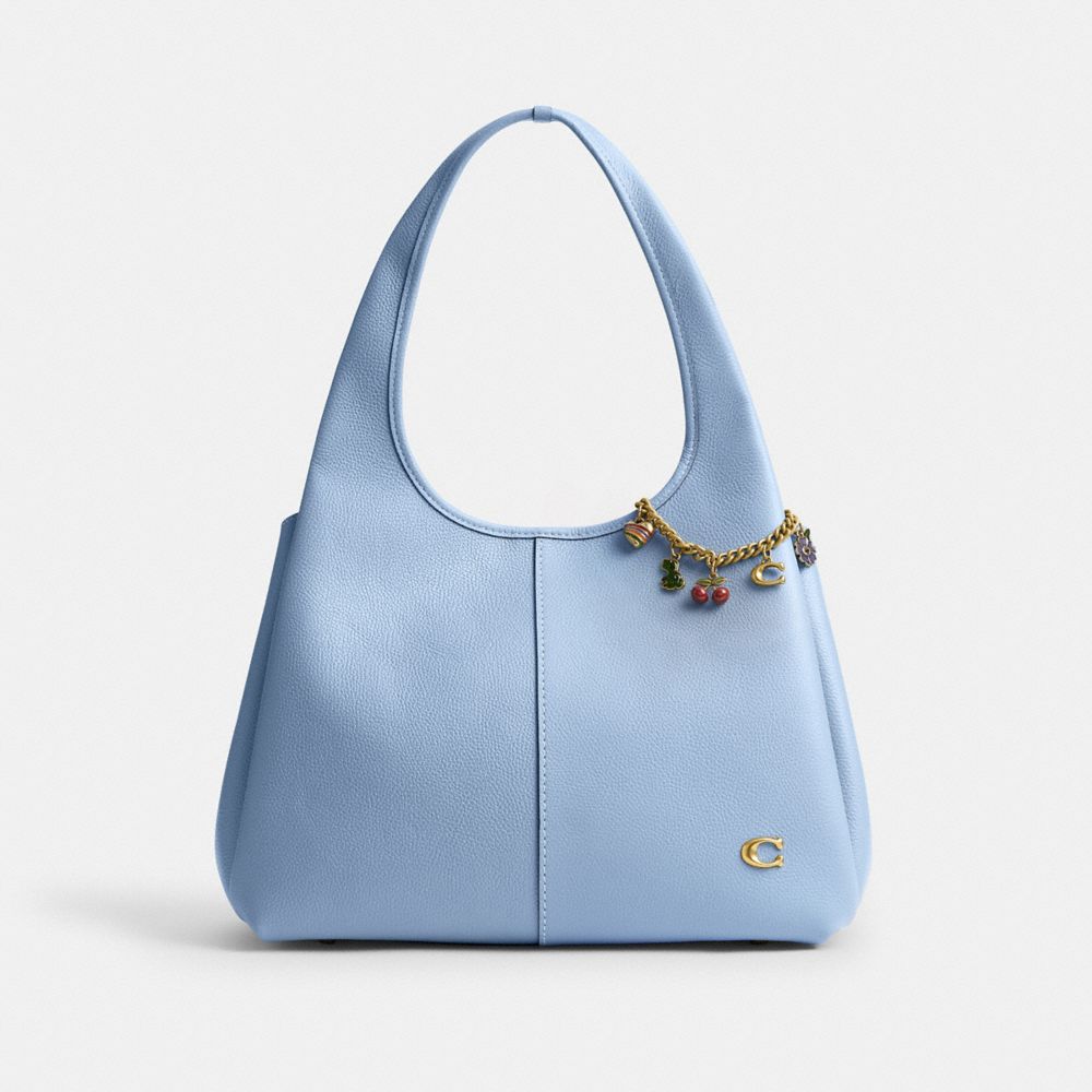 COACH®,Lana Shoulder Bag,Leather,Shoulder Bag,Metal,Logo,Casual,Blue,Angle View