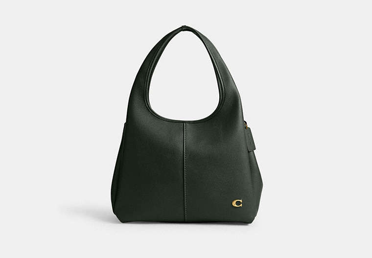 COACH®,LANA SHOULDER BAG,Polished Pebble Leather,X-Large,Brass/Amazon Green,Front View