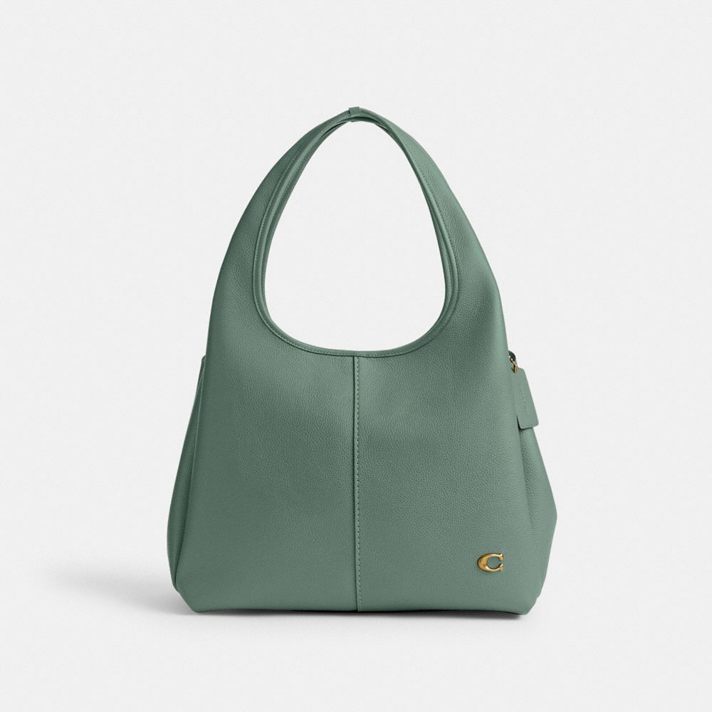 COACH®,Lana Shoulder Bag,Leather,Shoulder Bag,Logo,Metal,Embossed,Casual,Green,Front View