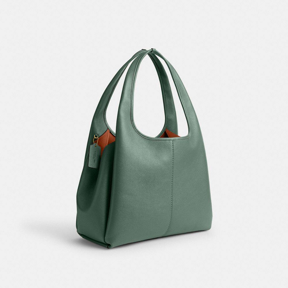 COACH®,Lana Shoulder Bag,Leather,Shoulder Bag,Metal,Logo,Embossed,Casual,Green,Angle View