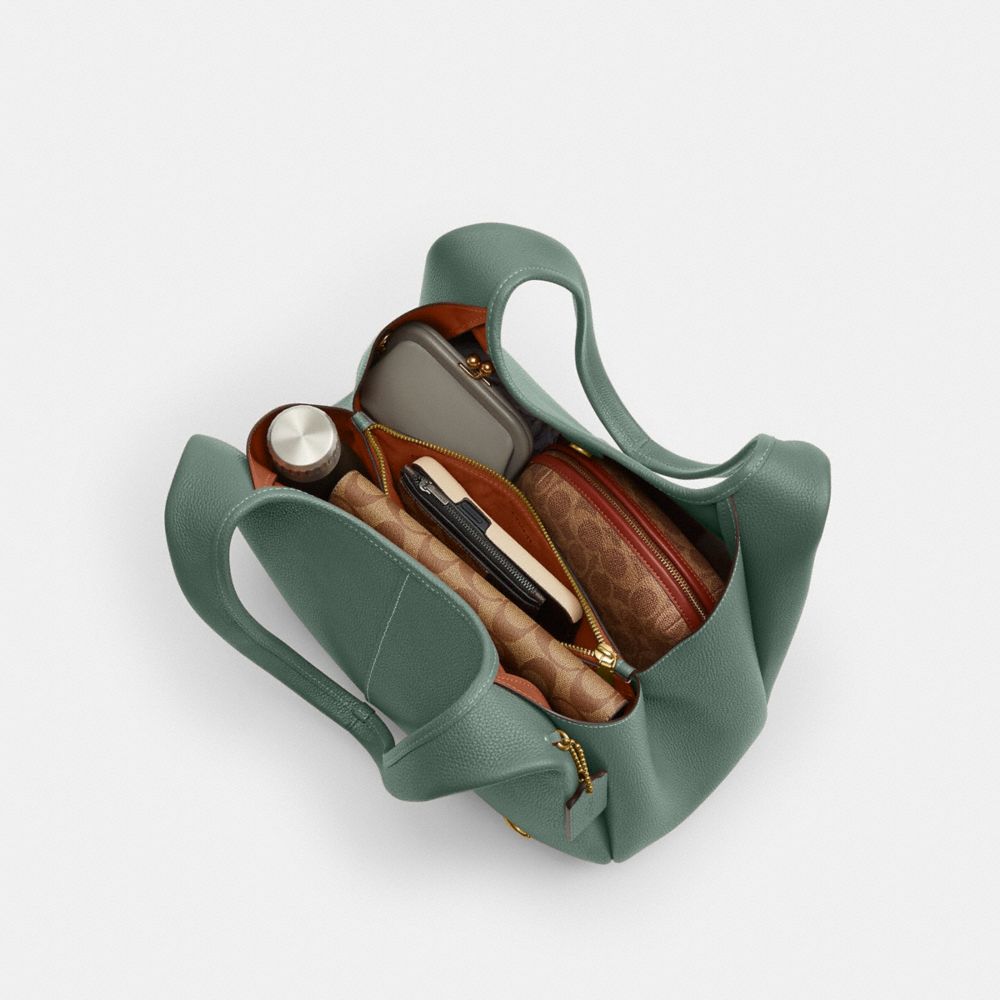 COACH®,Lana Shoulder Bag,Leather,Shoulder Bag,Metal,Logo,Embossed,Casual,Green,Inside View,Top View