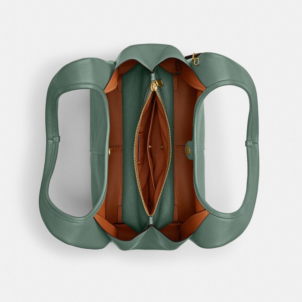COACH®,Lana Shoulder Bag,Leather,Shoulder Bag,Metal,Logo,Embossed,Casual,Green,Inside View,Top View