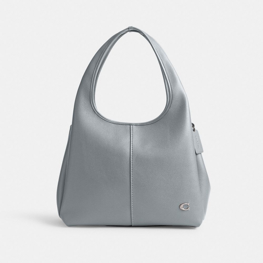 COACH®,LANA SHOULDER BAG,Polished Pebble Leather,Large,Silver/Grey Blue,Front View