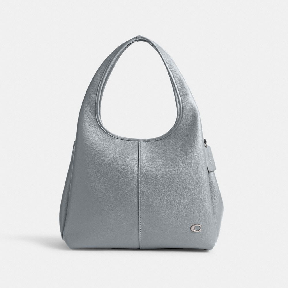 COACH®,LANA SHOULDER BAG,Refined Pebble Leather,Large,Silver/Grey Blue,Front View