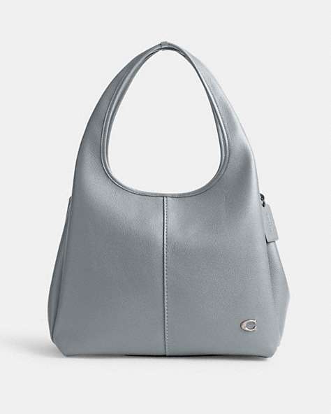 COACH®,LANA SHOULDER BAG,Polished Pebble Leather,X-Large,Silver/Grey Blue,Front View