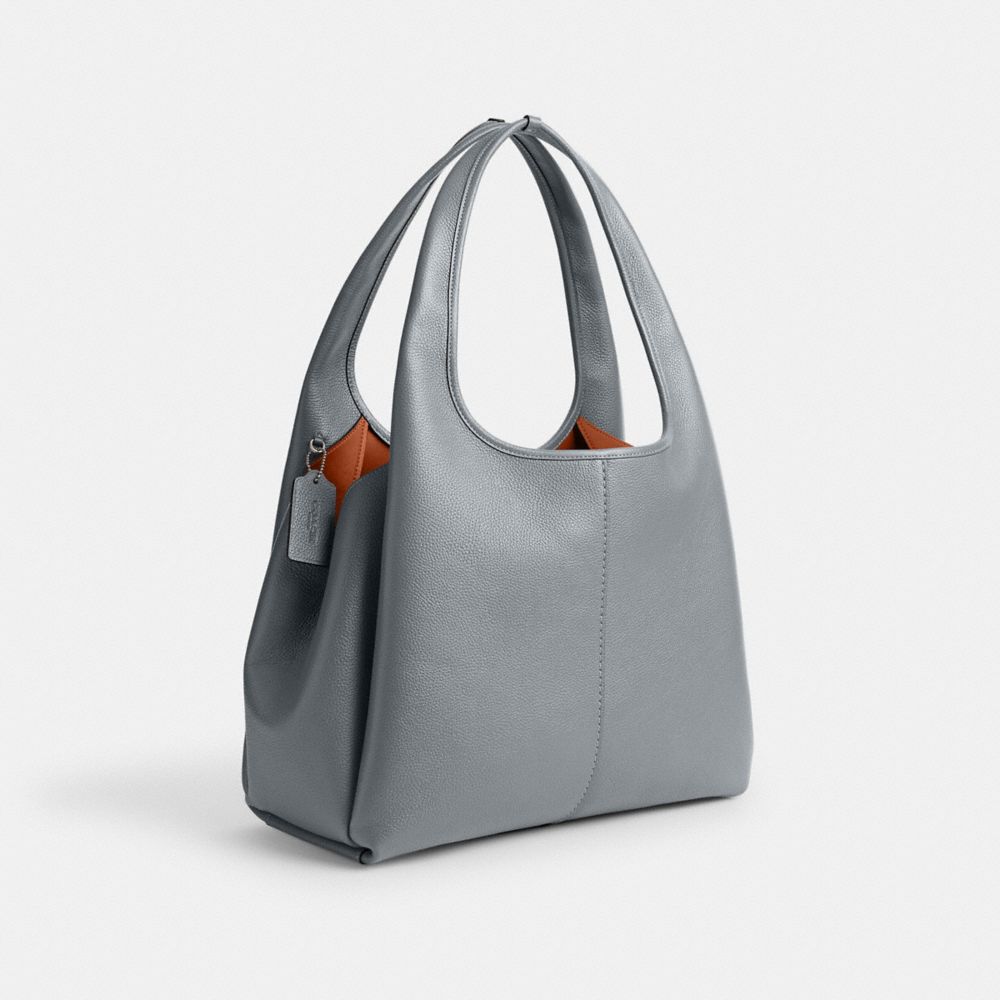 COACH®,Lana Shoulder Bag,Leather,Shoulder Bag,Logo,Metal,Casual,Gray,Angle View