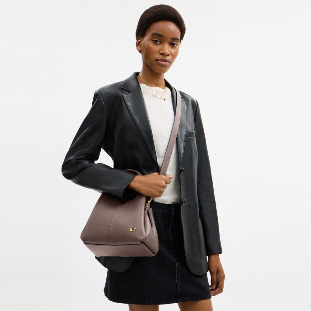 COACH®,Lana Shoulder Bag 23,Leather,Satchel,Logo,Metal,Compact,Casual,Gray