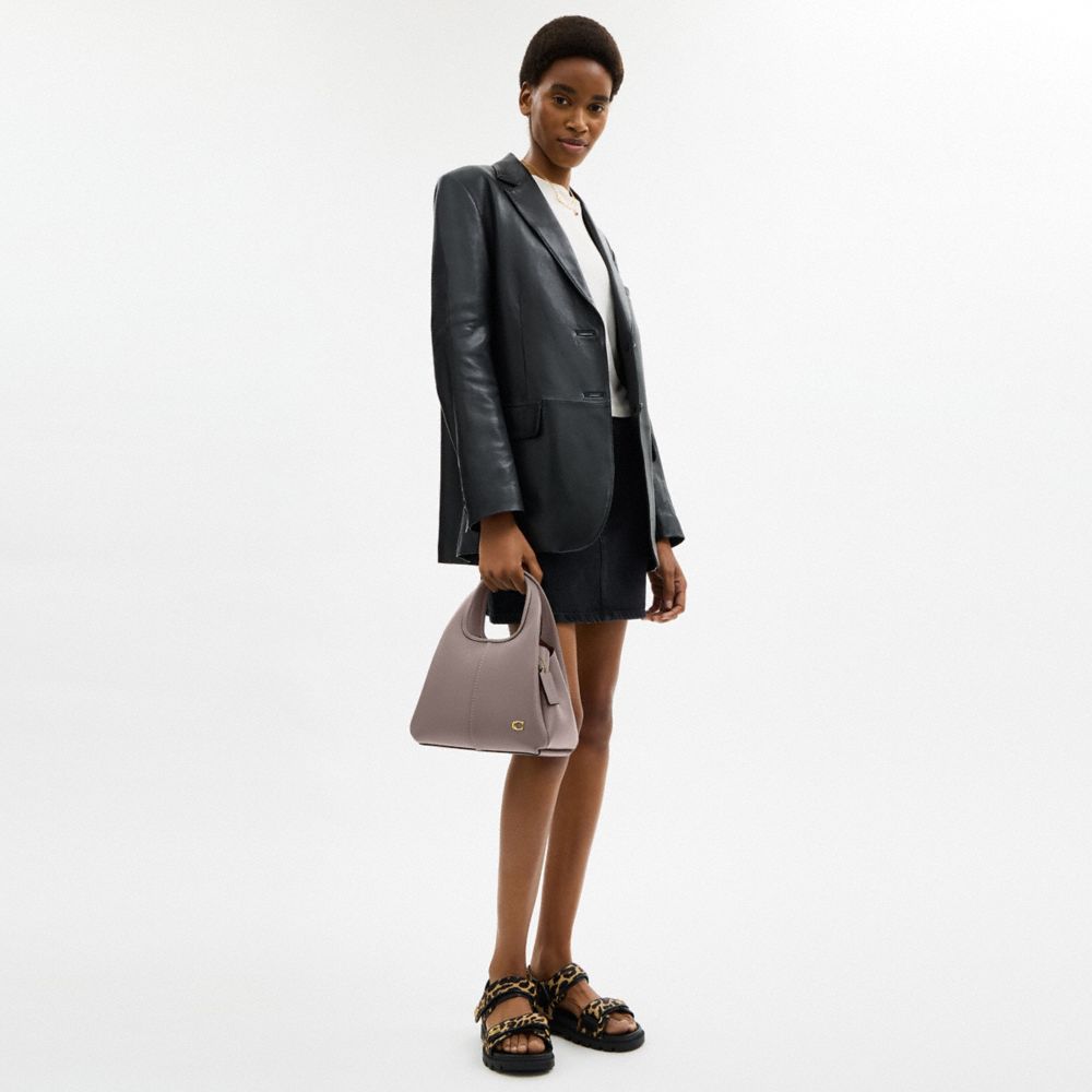 COACH®,Lana Shoulder Bag 23,Leather,Satchel,Logo,Metal,Compact,Casual,Gray,Detail View