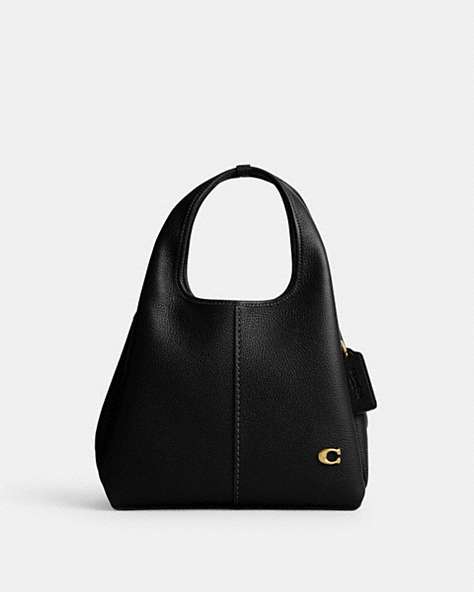 COACH®,LANA SHOULDER BAG 23,Polished Pebble Leather,Small,Brass/Black,Front View