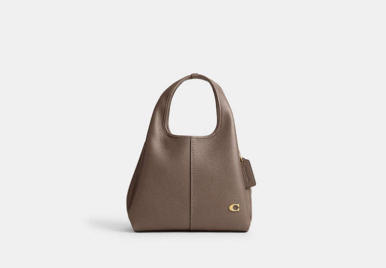 COACH®,LANA SHOULDER BAG 23,Polished Pebble Leather,Small,Brass/Dark Stone,Front View