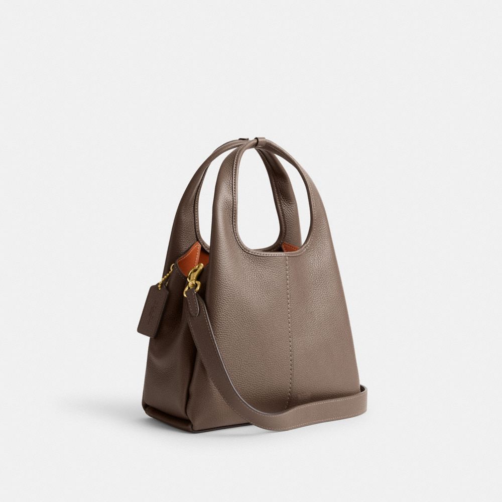 COACH®,LANA SHOULDER BAG 23,Refined Pebble Leather,Small,Brass/Dark Stone,Angle View