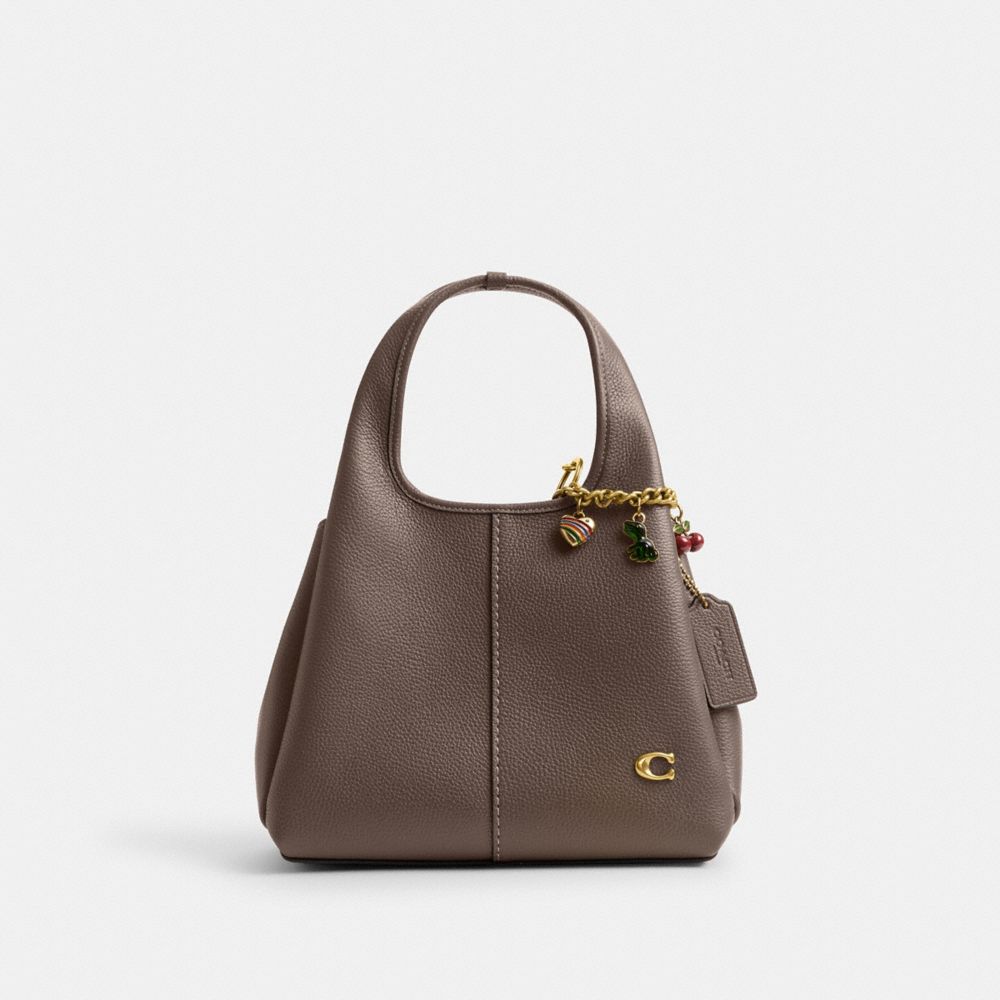 COACH®,Lana Shoulder Bag 23,Leather,Satchel,Metal,Logo,Compact,Casual,Brown,Angle View