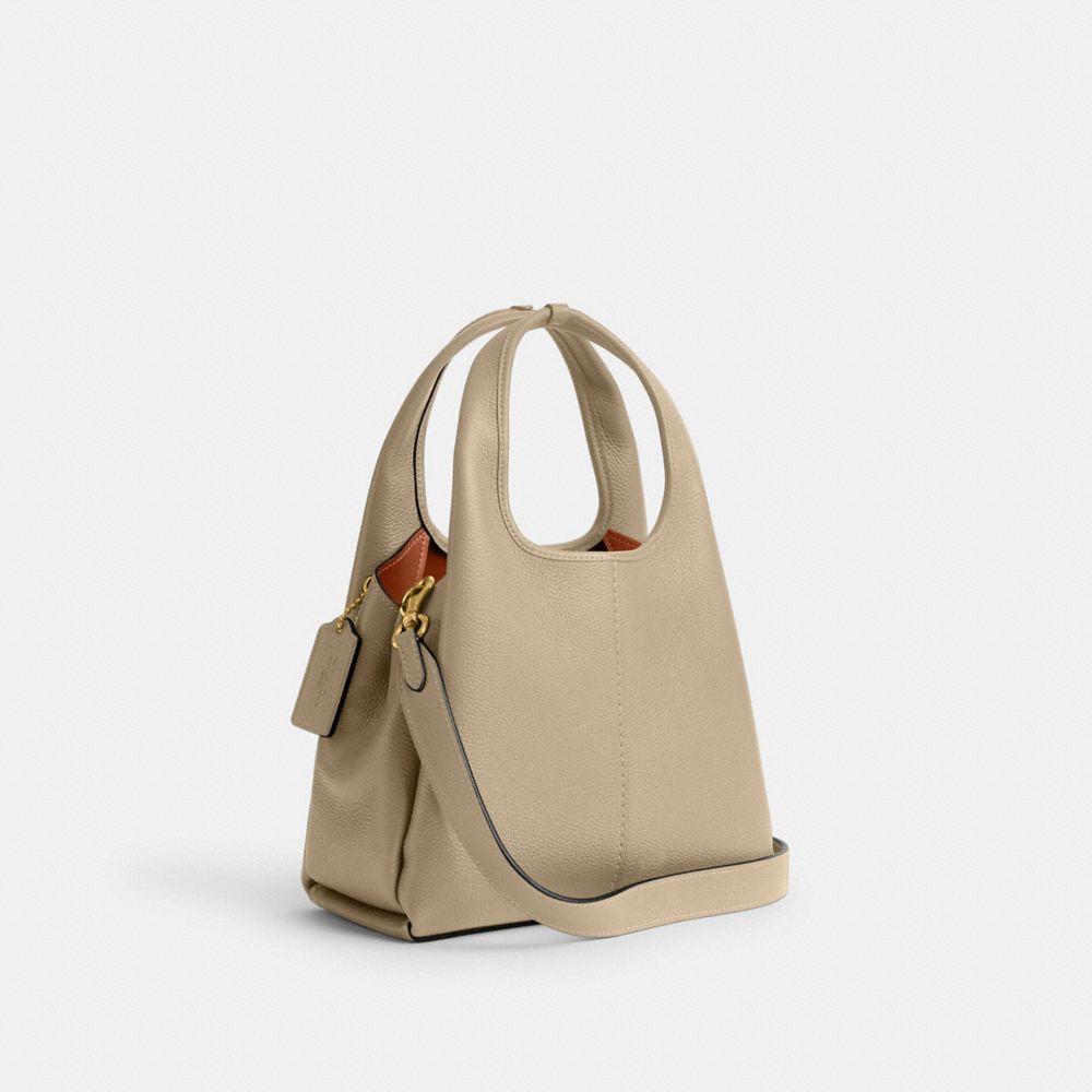 COACH®,Lana Shoulder Bag 23,Leather,Satchel,Metal,Logo,Compact,Casual,Beige,Angle View