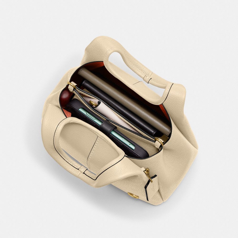 COACH®,Lana Shoulder Bag 23,Leather,Satchel,Metal,Logo,Compact,Casual,Beige,Inside View,Top View
