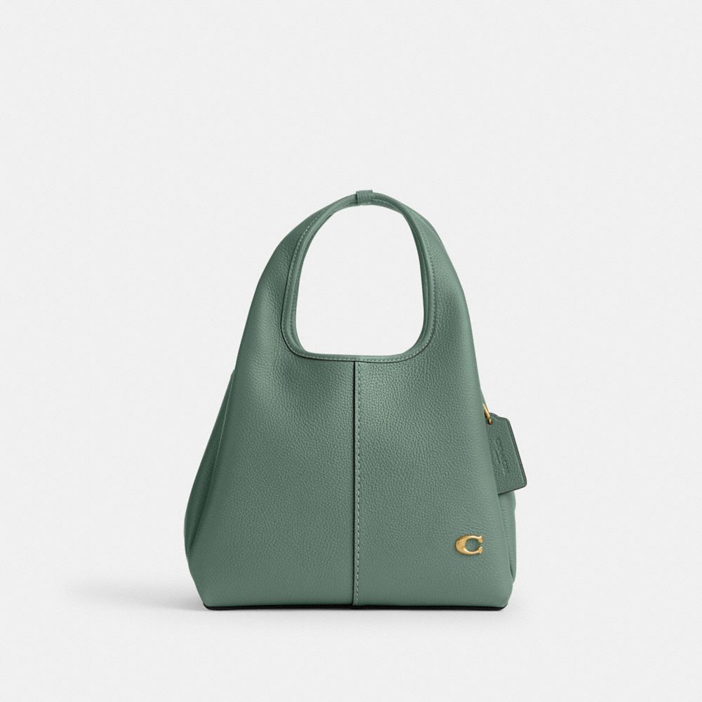 COACH®,Lana Shoulder Bag 23,Leather,Satchel,Metal,Logo,Compact,Casual,Green,Front View