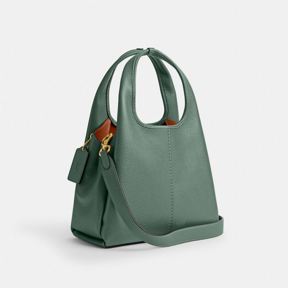 COACH®,Lana Shoulder Bag 23,Leather,Satchel,Metal,Logo,Compact,Casual,Green,Angle View