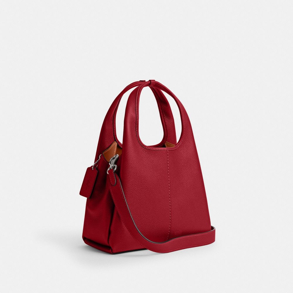 COACH®,Lana Shoulder Bag 23,Leather,Crossbody,Metal,Logo,Compact,Casual,Maroon,Angle View