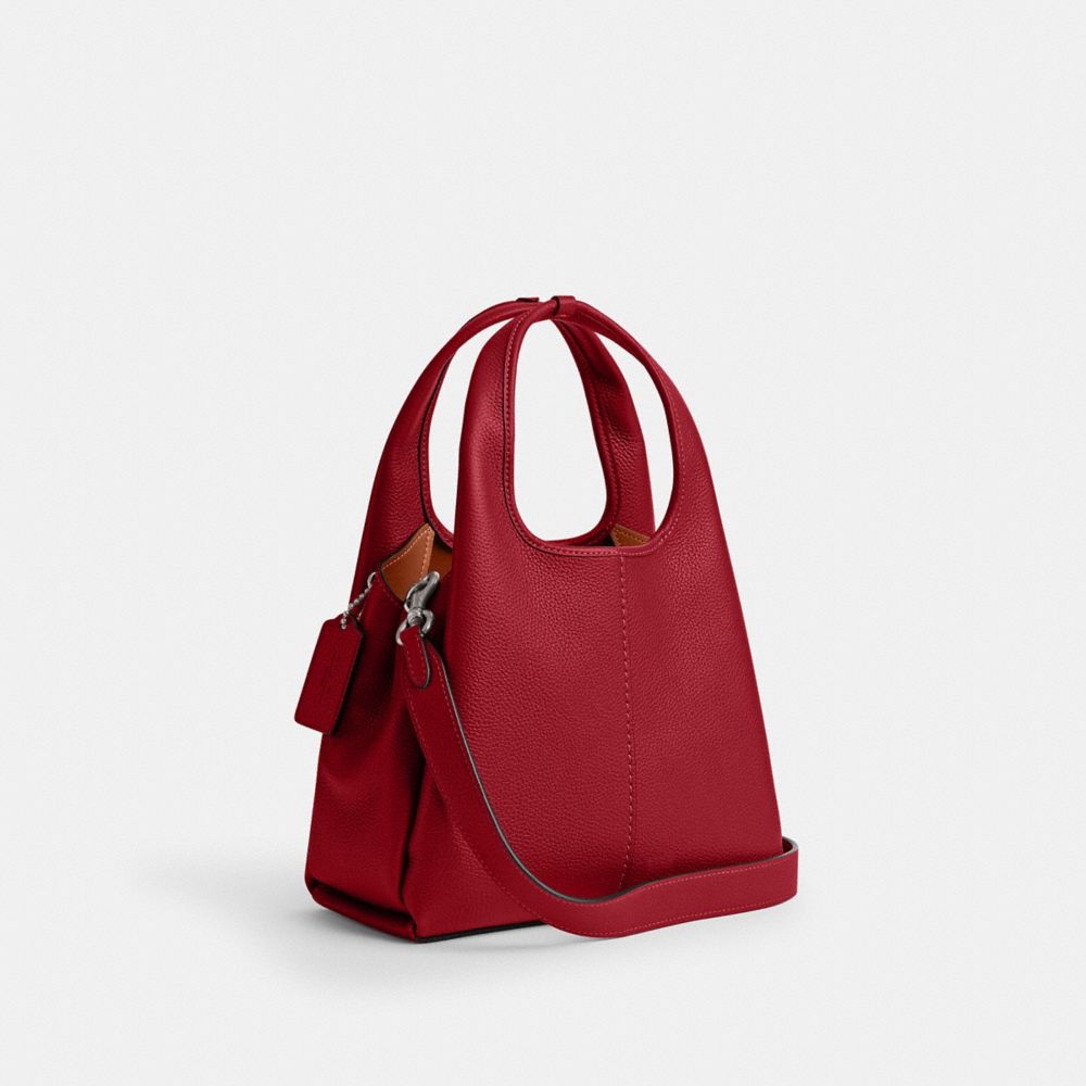 COACH®,Lana Shoulder Bag 23,Leather,Satchel,Logo,Metal,Compact,Casual,Maroon,Angle View