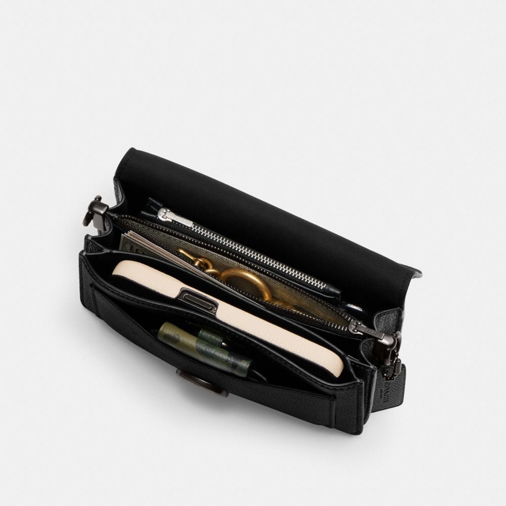 COACH®,Tabby Shoulder Bag 20,Leather,Shoulder Bag,Logo,Metal,Gusset,Gunmetal,Day Party,Black,Inside View, Top View