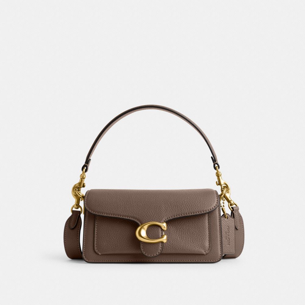 COACH®,TABBY SHOULDER BAG 20,Refined Pebble Leather,Small,Brass/Dark Stone,Front View