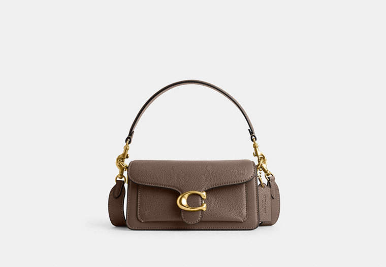 COACH®,TABBY SHOULDER BAG 20,Polished Pebble Leather,Small,Brass/Dark Stone,Front View