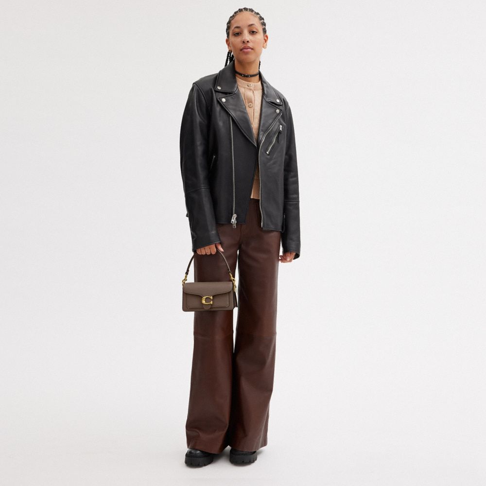 COACH®,Tabby Shoulder Bag 20,Leather,Crossbody,Shoulder Bag,Logo,Gusset,Gunmetal,Casual,Day Party,Brown,Detail View