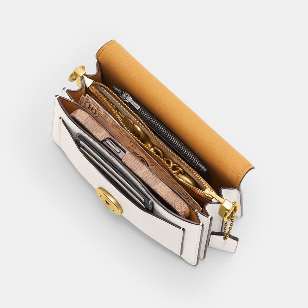 COACH®,Tabby Shoulder Bag 20,Leather,Shoulder Bag,Logo,Metal,Gusset,Gunmetal,Day Party,White,Inside View,Top View