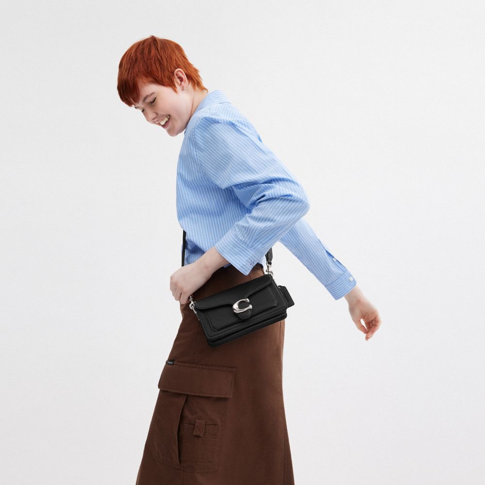 COACH®,Tabby Shoulder Bag 20,Leather,Crossbody,Shoulder Bag,Logo,Gusset,Gunmetal,Casual,Day Party,Black