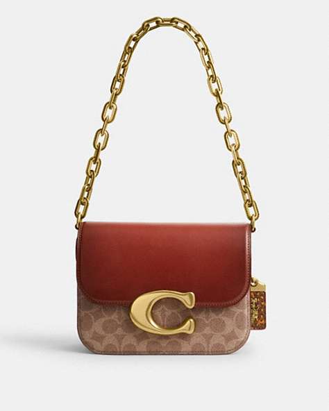 COACH®,IDOL BAG IN SIGNATURE CANVAS WITH SNAKESKIN DETAIL,Brass/Tan/Rust,Front View