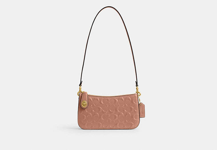 COACH®,PENN SHOULDER BAG IN SIGNATURE LEATHER,Patent Leather,Mini,Brass/Cappuccino,Front View