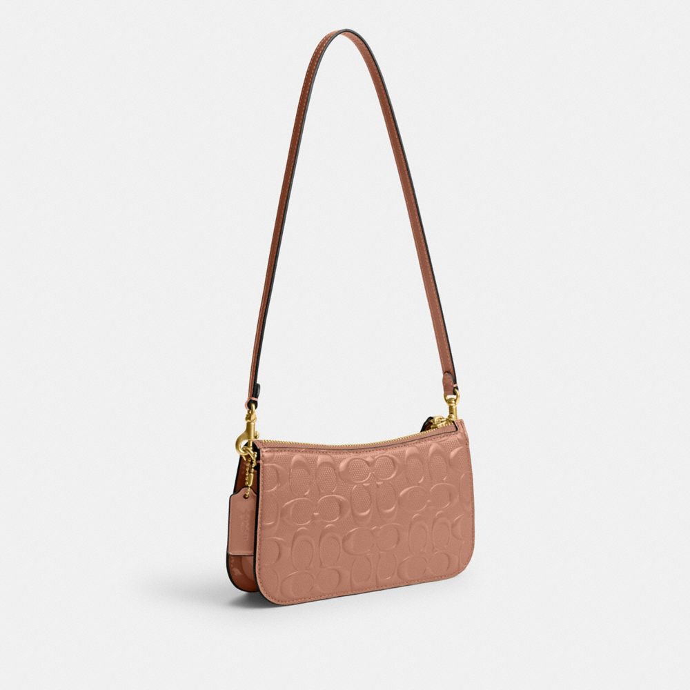 COACH®,PENN SHOULDER BAG IN SIGNATURE LEATHER,Patent Leather,Mini,Brass/Cappuccino,Angle View