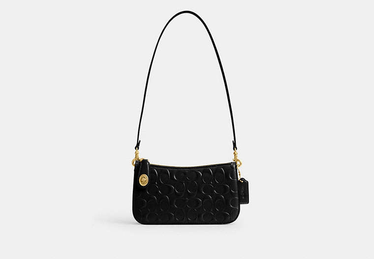 COACH®,PENN SHOULDER BAG IN SIGNATURE LEATHER,Patent Leather,Brass/Black,Front View