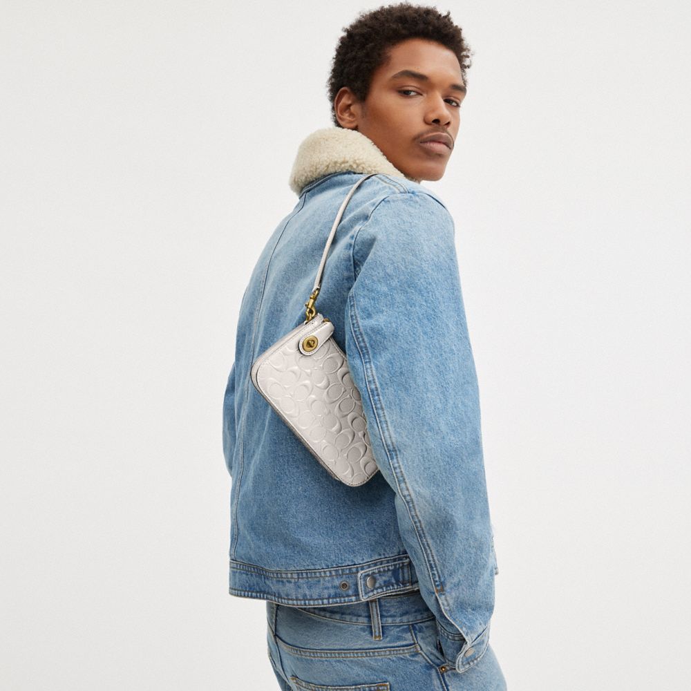 COACH®,Penn Shoulder Bag In Signature Leather,Leather,Shoulder Bag,No Embellishment,Day Party,White,Detail View