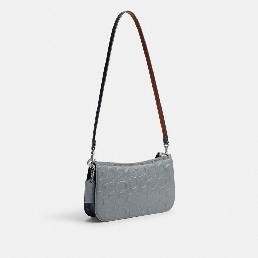 COACH®,PENN SHOULDER BAG IN SIGNATURE LEATHER,Patent Leather,Mini,Silver/Grey Blue,Angle View