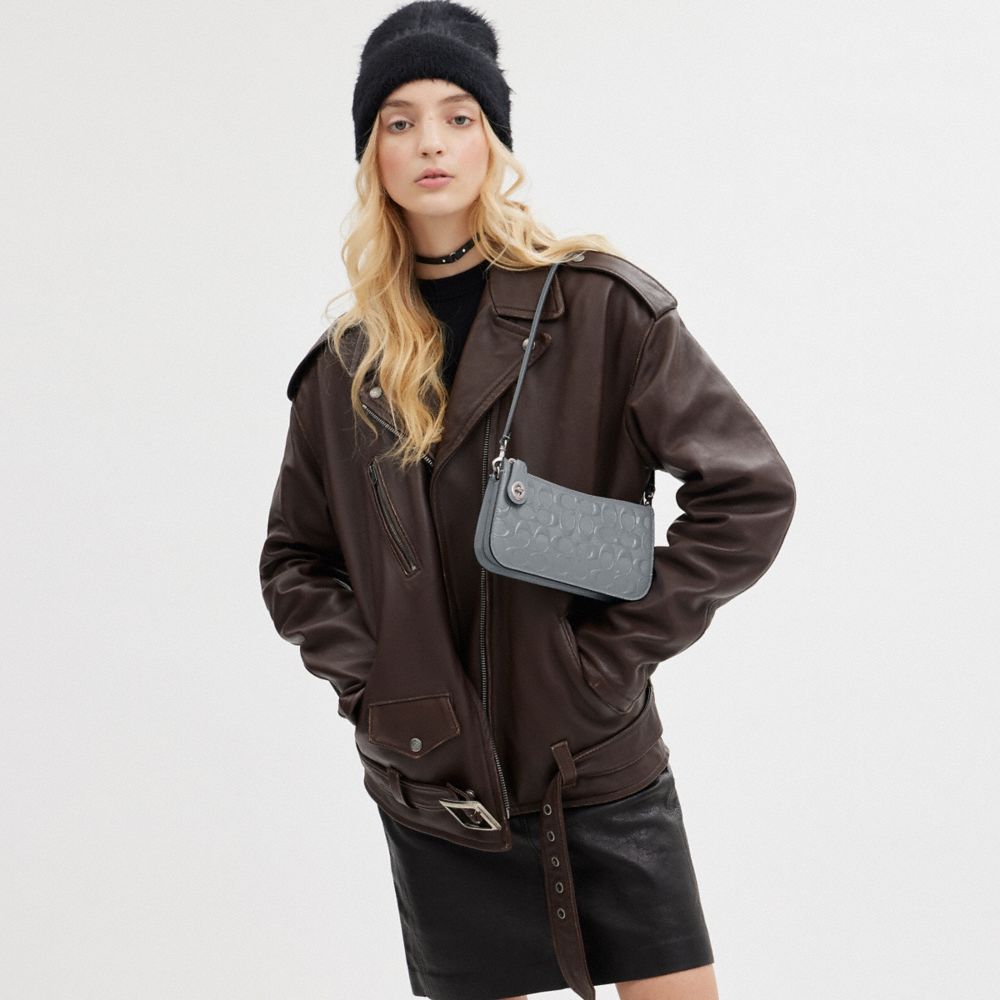 COACH®,Penn Shoulder Bag In Signature Leather,Leather,Shoulder Bag,No Embellishment,Day Party,Gray,Detail View