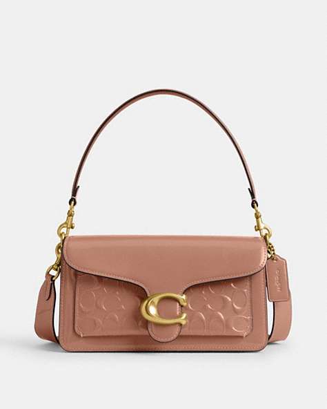 COACH®,TABBY SHOULDER BAG 26 IN SIGNATURE LEATHER,Patent Leather,Medium,Brass/Cappuccino,Front View