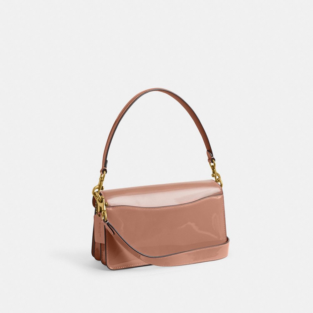 COACH®,TABBY SHOULDER BAG 26 IN SIGNATURE LEATHER,Patent Leather,Medium,Brass/Cappuccino,Angle View