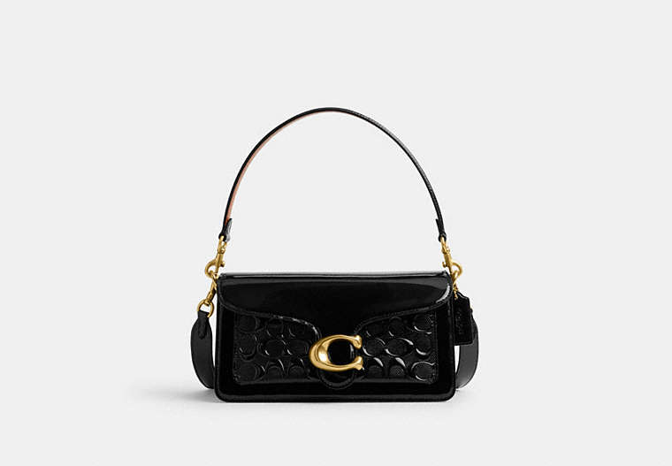 COACH®,TABBY SHOULDER BAG 26 IN SIGNATURE LEATHER,Patent Leather,Medium,Brass/Black,Front View